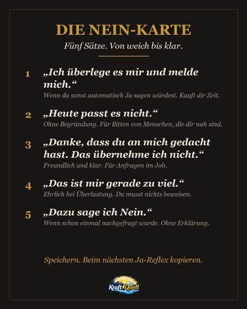Die Nein-Karte mit fünf Sätzen von weich bis klar